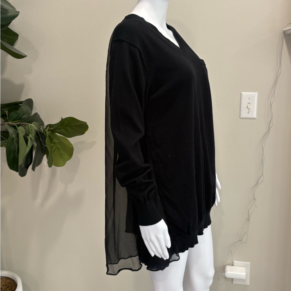 Sacai Luck Black Sheer Silk Mixed Tunic Sweater Dress Womens Size 2 M V-Neck - Picture 5 of 15